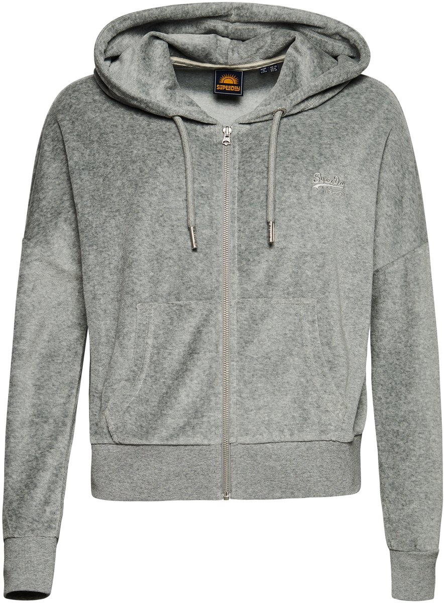 Superdry Vintage Logo velours hoodie van biologisch katoen met rits Dames Hoodies Grijs