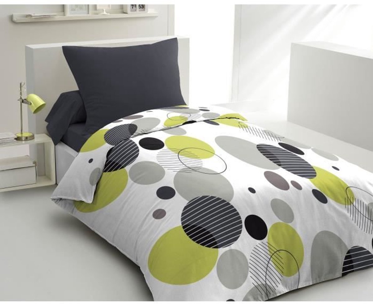 Set microvezel beddengoed - BULLES DE REVE - overtrek 140 x 200 cm + 1 kussensloop 63 x 63 cm - Grijs