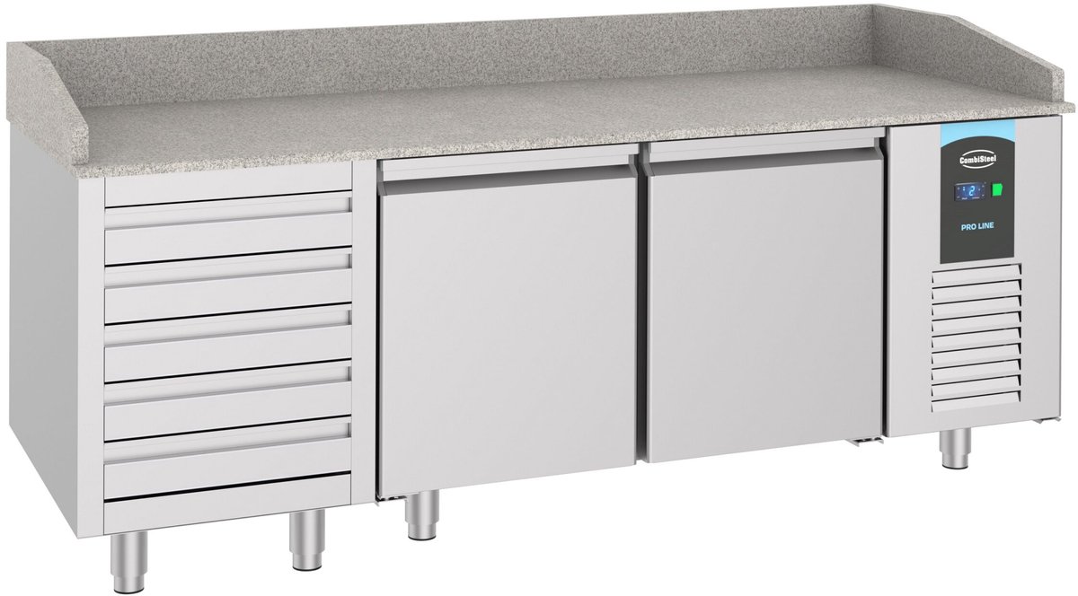 Combisteel Pizzawerkbank - 615L - 2 Deuren + 5 Deegladen (en600x400)-2°c/+8°c - Geforceerd - 2100x800x1080mm Grijs