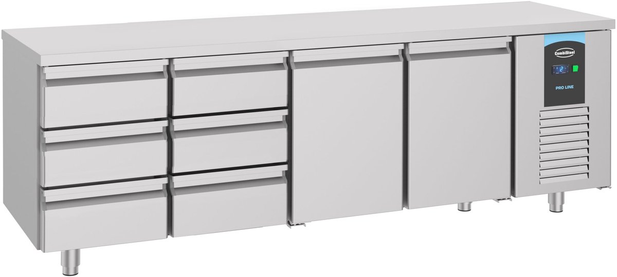 Combisteel Koelwerkbank - ENERGY LINE - Energiezuinig - 632L - 2 Deuren + 6 Laden 1/1 GN - -2°C/+8°C - Geforceerd - 2330x700x850mm