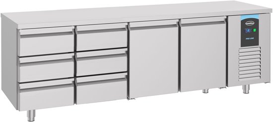 Combisteel Koelwerkbank - ENERGY LINE - Energiezuinig - 632L - 2 Deuren + 6 Laden 1/1 GN - -2°C/+8°C - Geforceerd - 2330x700x850mm