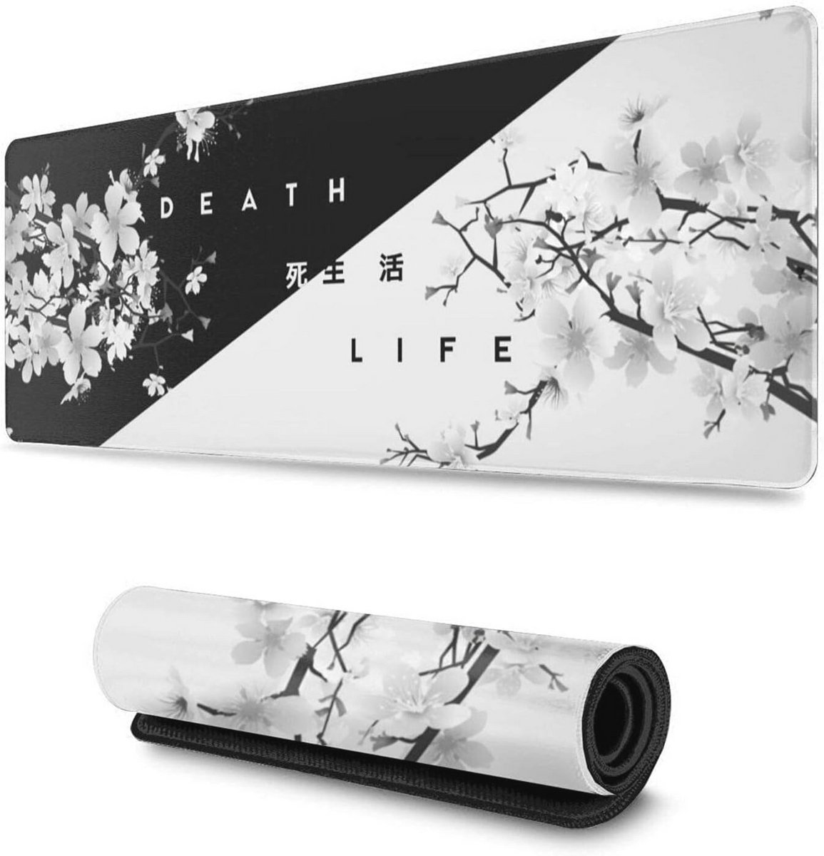Grote Gaming Muismat - Antislip Desk Pad met Genaaide Randen (80 x 30 cm) - Zwart en Wit