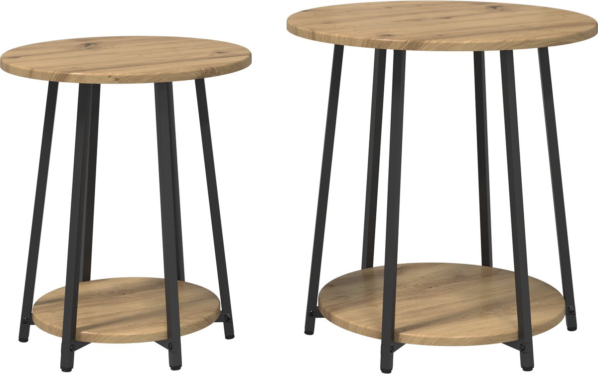 vidaXL Bijzettafelset - 2 - st - Artisan - Eik - en - Zwart - 50 - x - 50 - x - 51 - cm Artisan eiken en zwart
