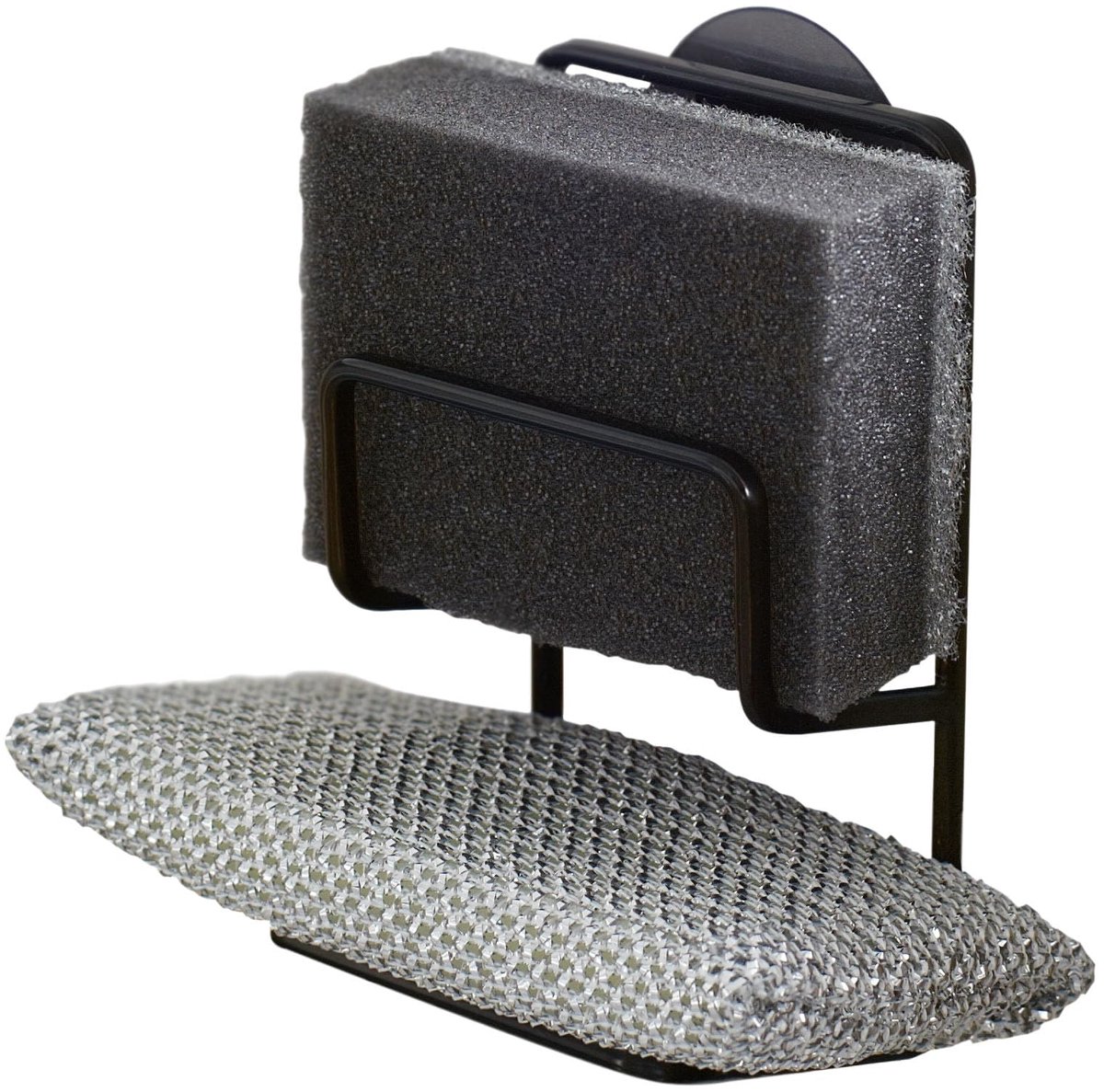 Ibenzoa® Geavanceerde Opbergoplossing voor Keukenaccessoires: Dubbele Sponshouder met Zuignap, Zwart, Staal, Minimalistisch Design