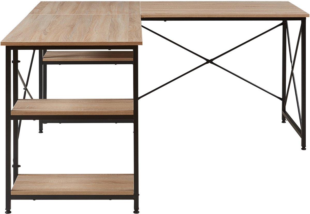 Bureau Klirurud L-vormig of recht bureau eikenkleurig en zwart [en.casa] thumbnail 4