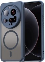 MobyDefend Hoesje - Geschikt voor Xiaomi 15 Ultra - Case Geschikt voor MagSafe - Mat Transparant Met Gekleurde Rand - Blauw