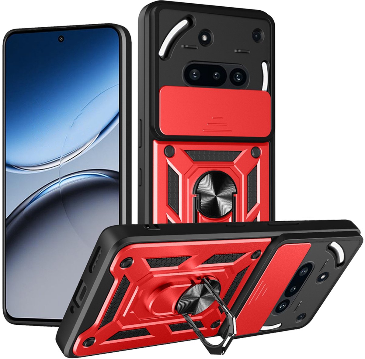 MobyDefend Hoesje - Geschikt voor Nothing Phone (3a) - Pantsercase Met Draaibare Ring - Rood