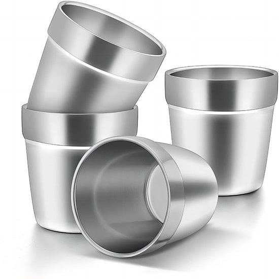 Tasses en Inox 4 Pièces - 300ml - Tasse en Inox à Double Paroi - Tasses à Espresso - Tasses à Café à Double Paroi