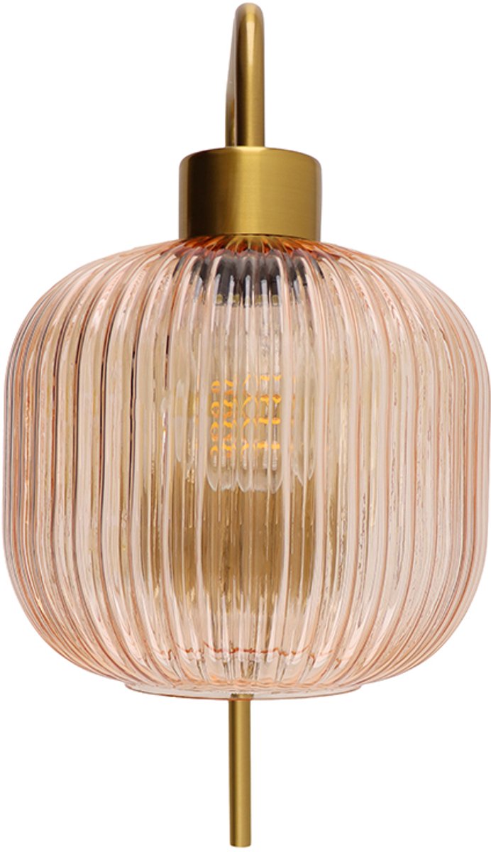 Olucia - CHARLOIS - Wandlamp - Roze / Messing - Vorm: Rond