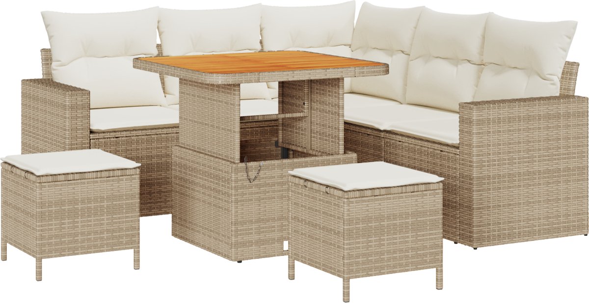 vidaXL - Tuinbank - Set - 8 - pcs - Beige - poly - rattan