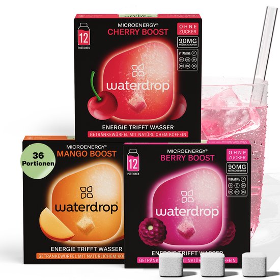 Foto: Waterdrop energy drink mango kers braambes 36 bruistabletten voor water met smaak en natuurlijke cafe ne suikervrije met 90 mg cafe ne zonder suiker weinig calorie n meer energie