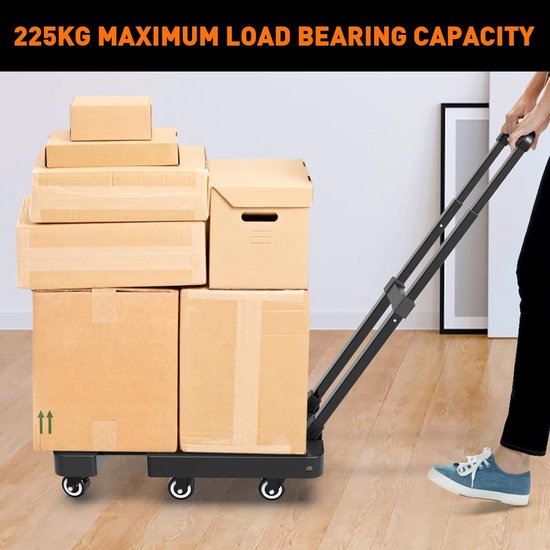 Opvouwbare steekwagen - 6 wielen - 225 kg capaciteit - zwart van Merkloos — afbeelding 2