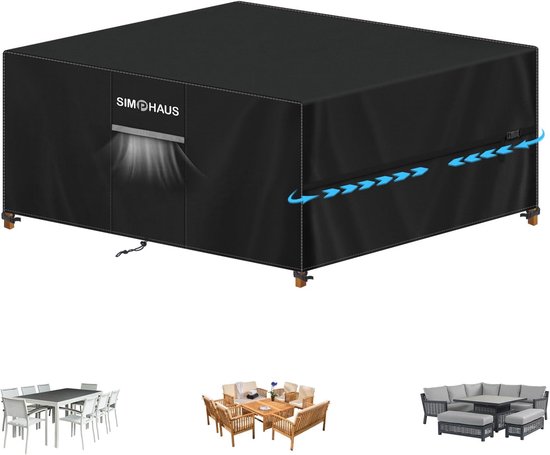 Beschermhoes Voor Tuinmeubelen – 600D Oxford-stof – 242x162x100 Cm – Waterdicht, UV-bestendig En Scheurvast – Met Ventilatieopeningen En Spandbanden – Voor Tafels, Banken En Stoelen