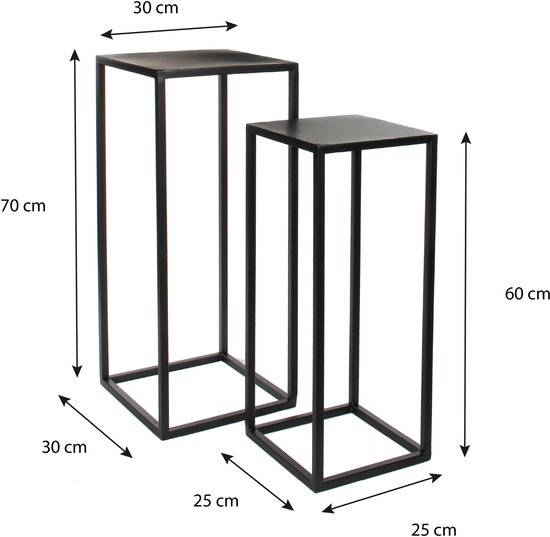 Mica Décorations Table Goa - Noir - Lot de 2 - grande : 30x30x70 cm, petite : 25x25x60 cm