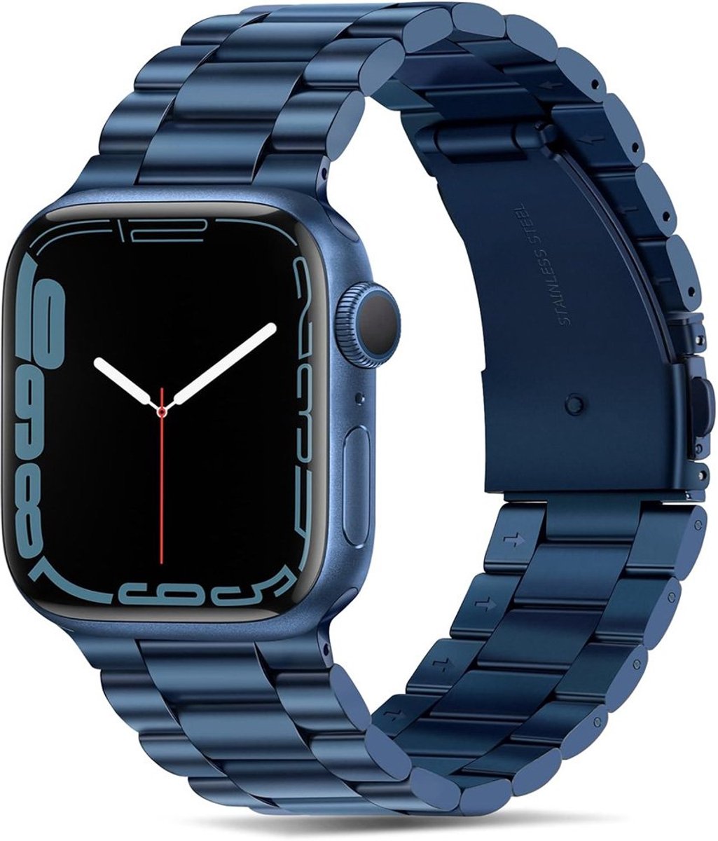 Mobiq - Luxe Metalen Bandje geschikt voor Apple Watch 41 mm - blauw