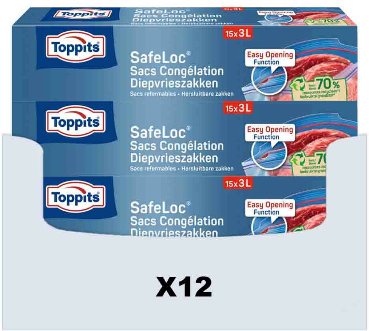 Goedkoopste 12x Toppits Safeloc Zip-Diepvrieszakken 3 liter 15 stuks