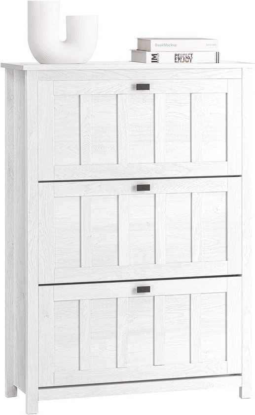 Schoenenkast wit met 3 kleppen, commode gang schoenenrek smal voor de entree, hal, woonkamer (80 x 24 x 118,5 cm