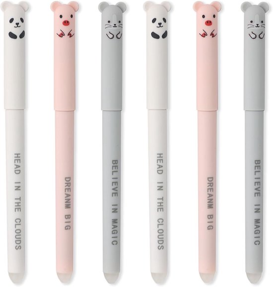 Uitwisbare pennen, uitwisbare balpen, 6 stuks gelstiften, 0,5 mm cartoon dier Capybara gelpen met gum bovenaan, cadeaus voor school, kantoor, leraar (blauw