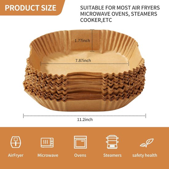200/220 stuks Bakpapier Air Fryer Food-Grade BPA gratis 20-24 cm | Vierkant papier voor potten (20-24 cm) en plat papier (20 cm) voor Air Fryer accessoires