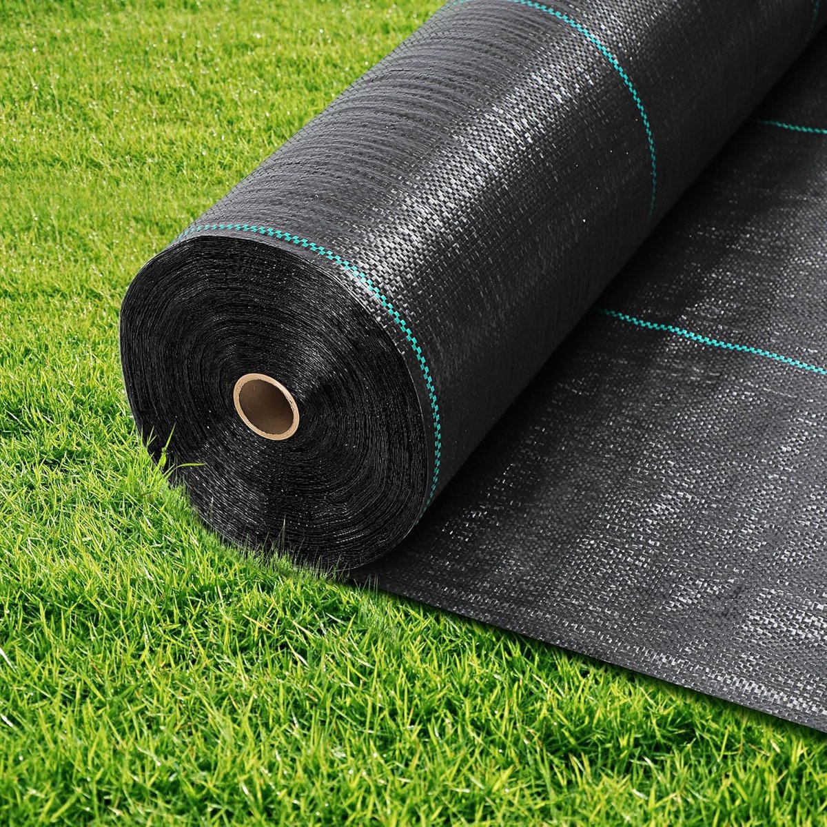 Onkruiddoek 0.91 x 91m, 110 g/m²– Zware Tuinfolie 3,2oz – Ademend Worteldoek voor Oprit, Border, Moestuin, Landschapsbedekking – Geweven Geotextiel Zonder Chemicaliën-Zwart