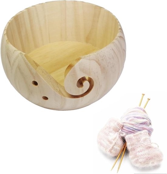 Aeelike Garenkom wollen houder, houten garenkommen voor breien en haken, 16 x 7 cm wollen opbergkom voor (ronde) ballen wol, garenhouder met gaten en werveling, handgemaakte decoratieve wollen kom Aeelike Garenkom wollen houder, houten garenkommen voor breien en haken, 16 x 7 cm wollen opbergkom voor (ronde) ballen wol, garenhouder met gaten en werveling, handgemaakte decoratieve wollen kom