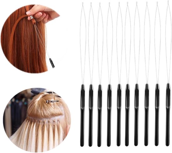 Sibba 10 stuks haarverlengingen, lus, naaldinrijger, parels, gereedschap, trekhaak, gereedschap voor micro-schakels, haarveer, haarstyling-gereedschap, accessoires, meerkleurig