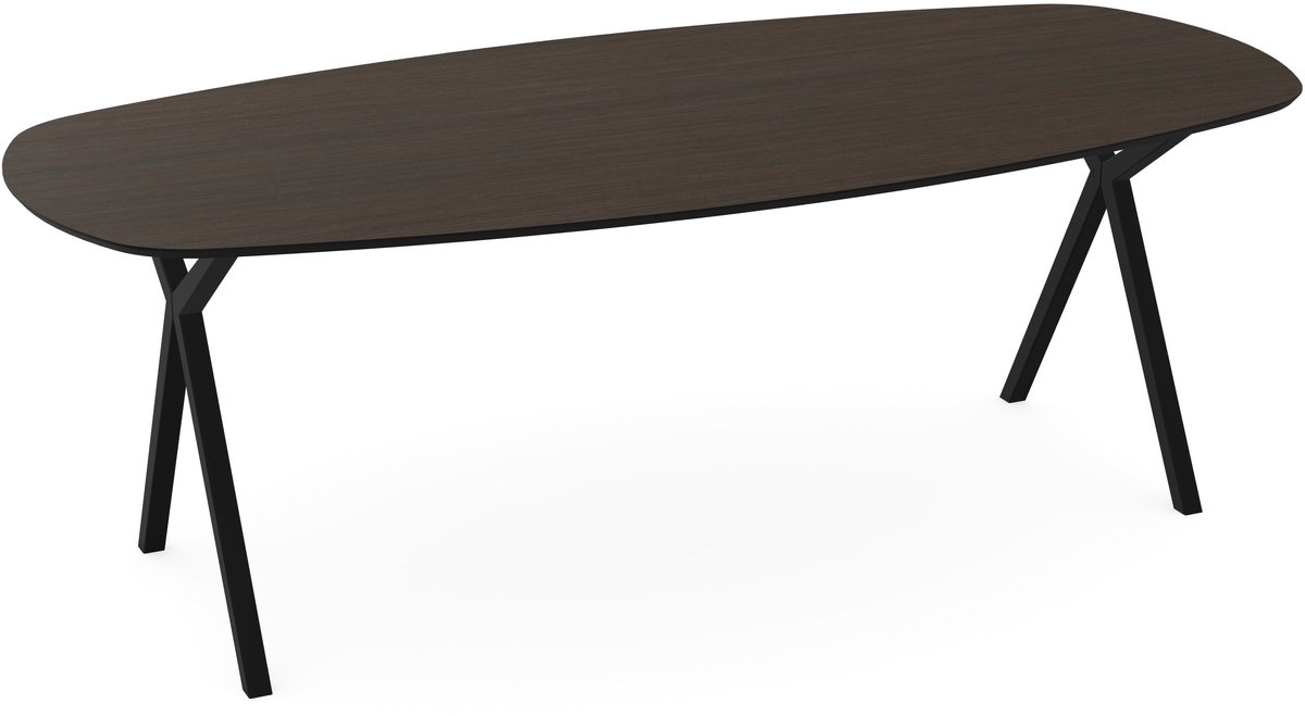 Melamine eettafel eiken bruin - deens ovaal met zwart onderstel - eiken tafel 160 x 80 cm