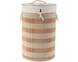Tendance Wasmand Rustic met deksel bamboe - naturel - rond - katoen/bamboe - 67 liter - 35 x 35 x 55 cm
