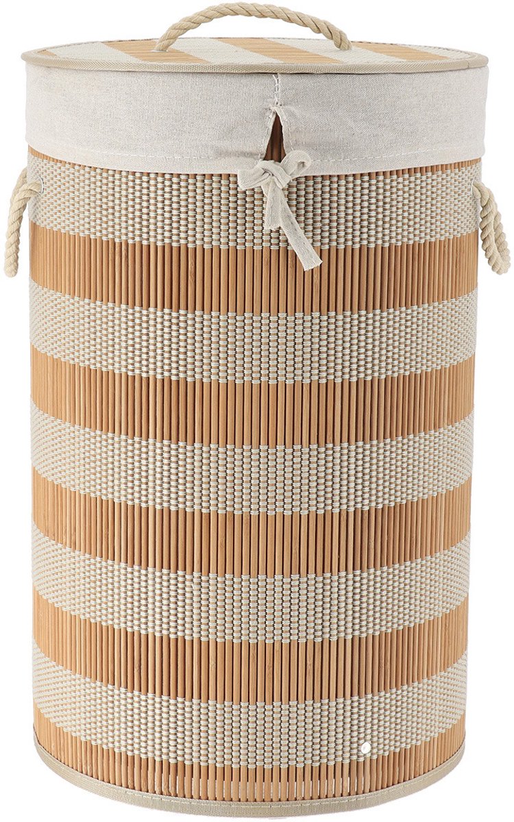 Tendance Wasmand Rustic met deksel bamboe - naturel - rond - katoen/bamboe - 67 liter - 35 x 35 x 55 cm
