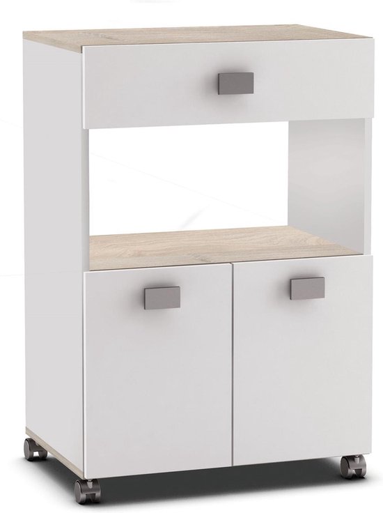 Belfurn - Romarin Keukenkast met ruimte voor microwave - Wit/Bruin | bol