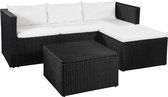 Loungeset poly rattan zwart en crèmewit 10-delig - Inclusief fleecedeken