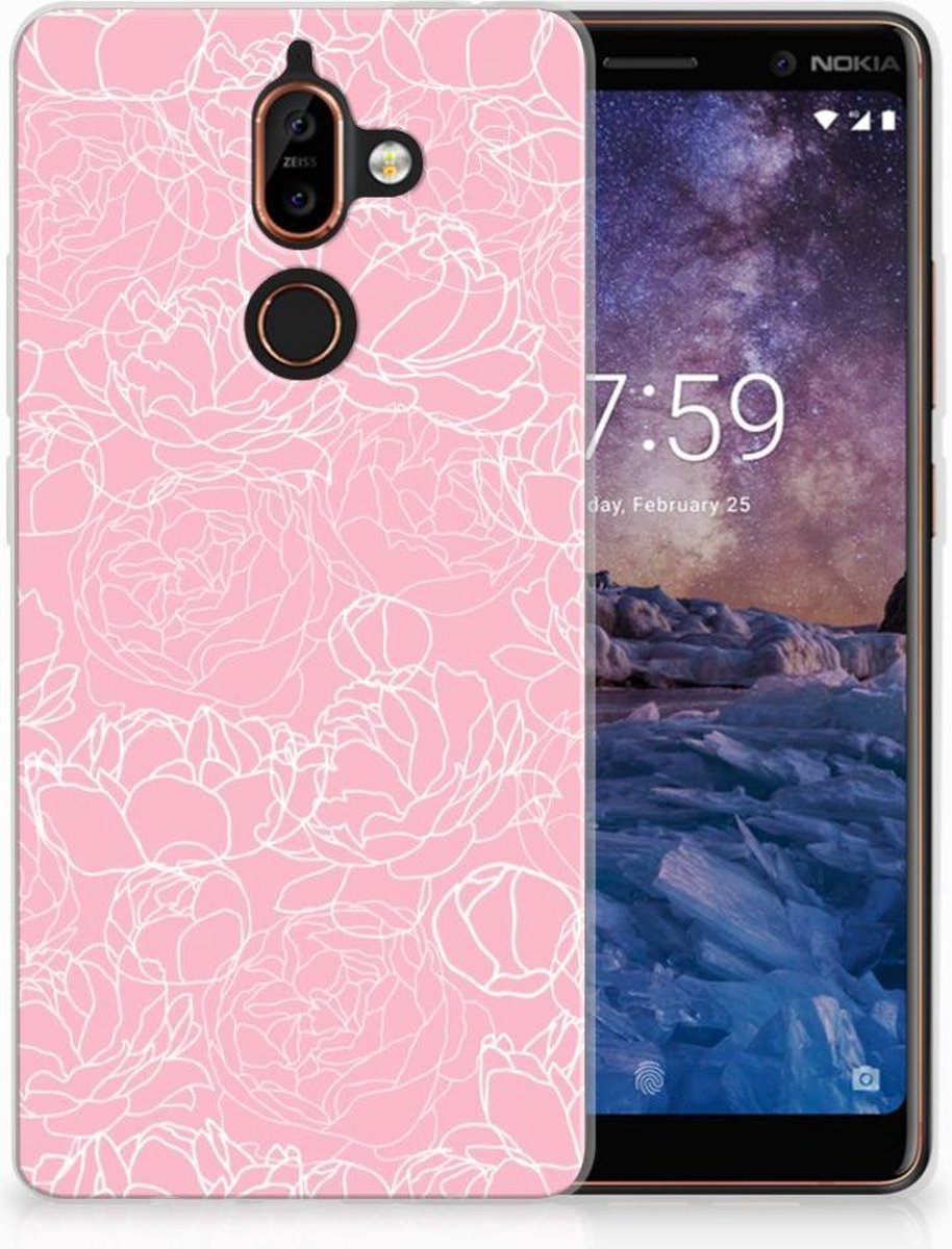 TPU Hoesje voor Nokia 7 Plus TPU Case White Flowers