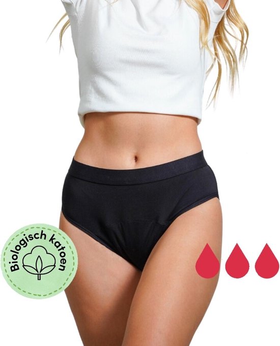 ICONICA Sous-vêtements menstruels - Culotte menstruelle - Anti-fuite - Réutilisable - Hipster - XL - noir