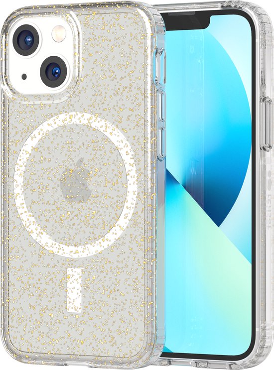 Tech21 Evo Sparkle - iPhone 13 Mini hoesje - Schokbestendig telefoonhoesje - Geschikt voor MagSafe - Glitter Goud - 3,6 meter valbestendig