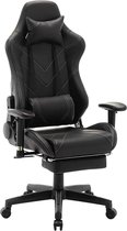 Gaming stoel May - Met voetsteun - Zwart - Gamestoel - Chair - Ergonomische bureaustoel - Verstelbaar - Chair - Kunstleer