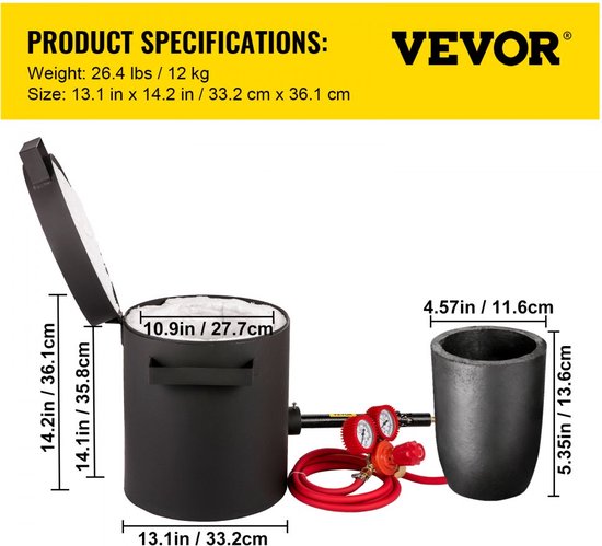 Propaan Smeltoven Kit, 5 KG Goud Smeltoven, 0-350PSI Metalen Smeltoven, 20 mm Ovenvloer Gold Smeltoven, 10 min Smelttijd Propaan Smeltende Oven Kit, Goed voor Metalsmith Juweliers Raffinaderijen | NL