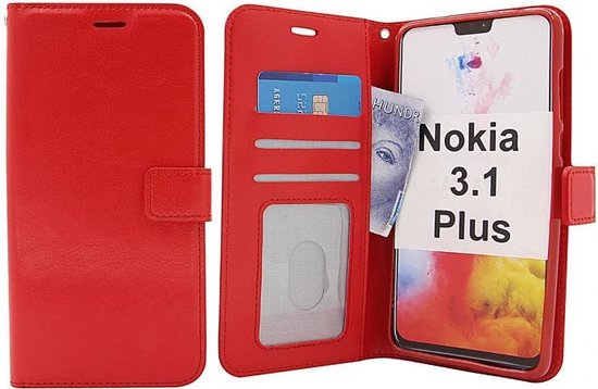 Étui LuxeBass adapté pour Nokia 3.1 Plus - Bookcase rouge - étui portefeuille - bibliothèque - couverture de livre - étui de livre - couverture de livre