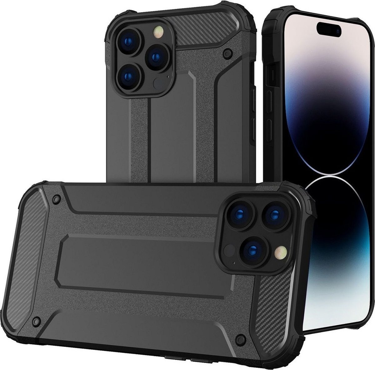 LuxeBass Hoesje geschikt voor Apple iPhone 14 Pro Max - Zwart - Armor case