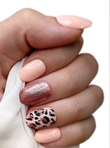 SD Press on Nails - Plaknagels - Gelnagels - Handgemaakt - 20 stuks - No. 7 Wild Nude Pink Leopard- Gellak - Nagellak - Korte ronde Nageltips - Nepnagels met Lijm - Kunstnagels - Nail Art - Handmade - Valse nagels - Nagelvijl - Accessoires