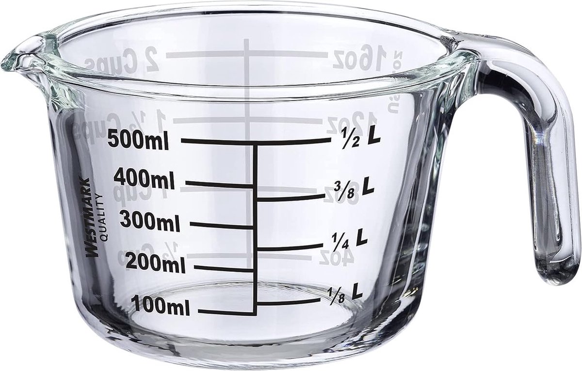 Westmark meetkan, vulvolume: 0,5 l, ovenbestendig, magnetronbestendig, vriesbestendig, borosilicaatglas, transparant/zwart, 30622260