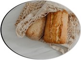 Dibond Ovaal - Verse Broodjes in Gehaakt Tasje - 28x21 cm Foto op Ovaal (Met Ophangsysteem)