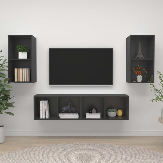 The Living Store Tv-meubelset - Grijs - 37 x 37 x 72 cm - 4 x tv-meubel