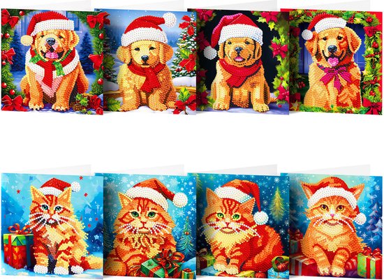 Adorzy Diamond Painting Kerstkaarten – 8 stuks - 15x15 cm - Diamond ...
