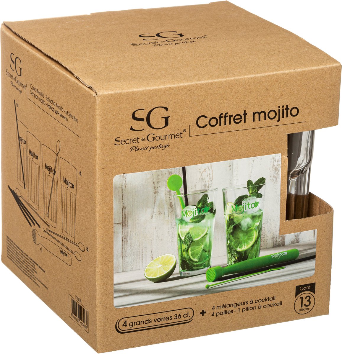 Secret de Gourmet Luxe Mojito glazen set - 4x stuks - met accessoires - 360 ml - Cocktailglazen — cadeau in Kookcadeaus - foto 4