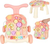 Playos® - Looptrainer en Tafel - 3 in 1 - Roze - met Geluid - Educatief Babyspeelgoed - Loopwagen - Leren Lopen - Baby Walker - Looptrainer -