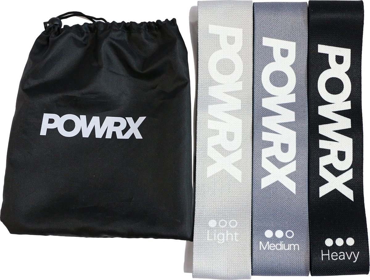 PowrX© Weerstandsbanden Set van 3 - Fitnessband Gymnastiekband incl. Draagtas - Trainingsband Theraband Diverse Sterkten - Fitnessbanden voor Functionele Training