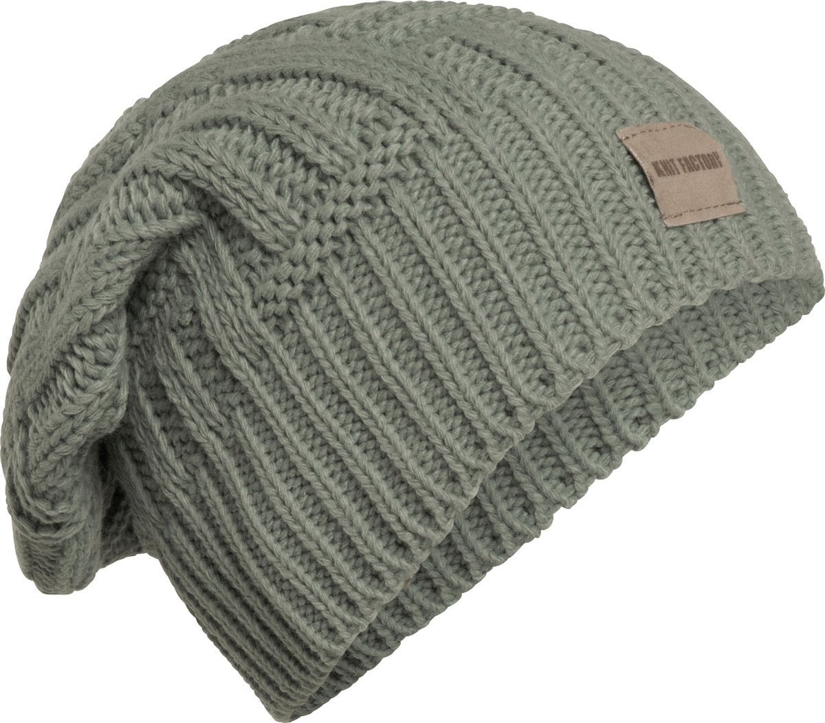 Knit Factory Bobby Gebreide Muts Heren & Dames - Sloppy Beanie hat - Urban Green - Warme groene Wintermuts - Unisex - One Size