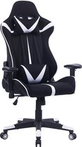 Bol.com Happyment Gamestoel Sheffield - Stof - Met rugleuning en armleuning - In hoogte verstelbaar - Ergonomisch - Wit/Zwart aanbieding