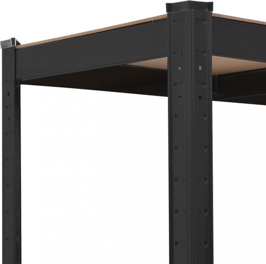 Relaxdays stellingkast, draaglast 875 kg, 5 etages, steeksysteem, kelder, garage, staal, MDF, 180 x 90 x 45 cm, zwart