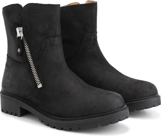 Travelin' Venning Dames leren enkellaarsjes met rits - Suede Leren boots - Zwart leer - Maat 38